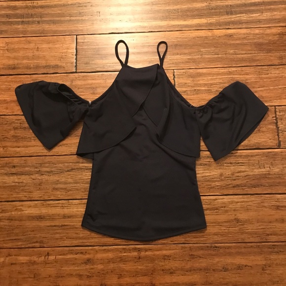 Cold Shoulder Ruffle Blue Top - Picture 3 of 4